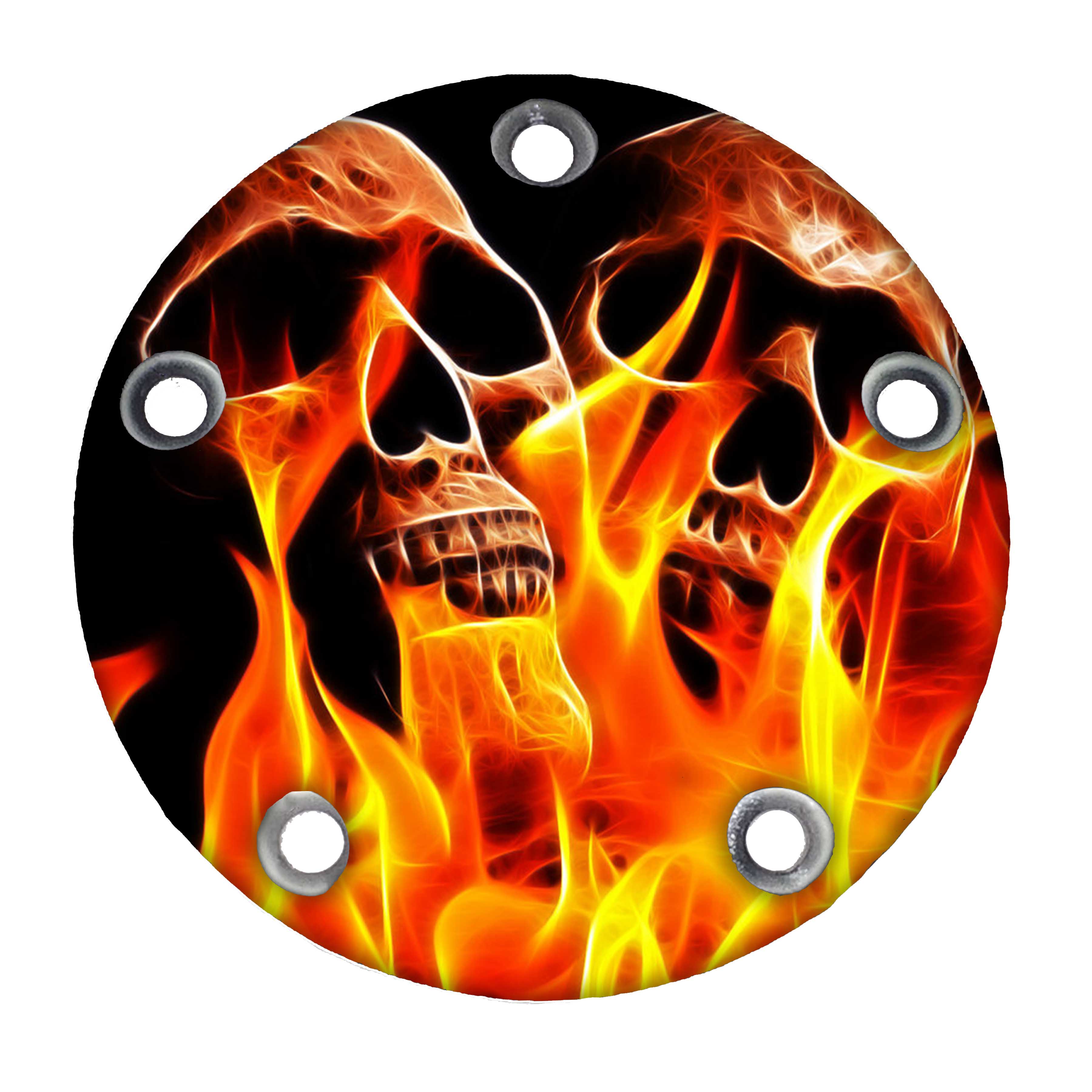 Custom Timing Cover Skulls With Flame [Harley Davidson Timing Cover